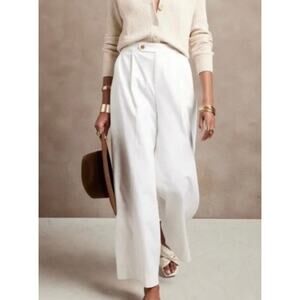 NWT Banana Republic White Linen Cotton Blend Wide Leg Pleated Pants 8 Petite**